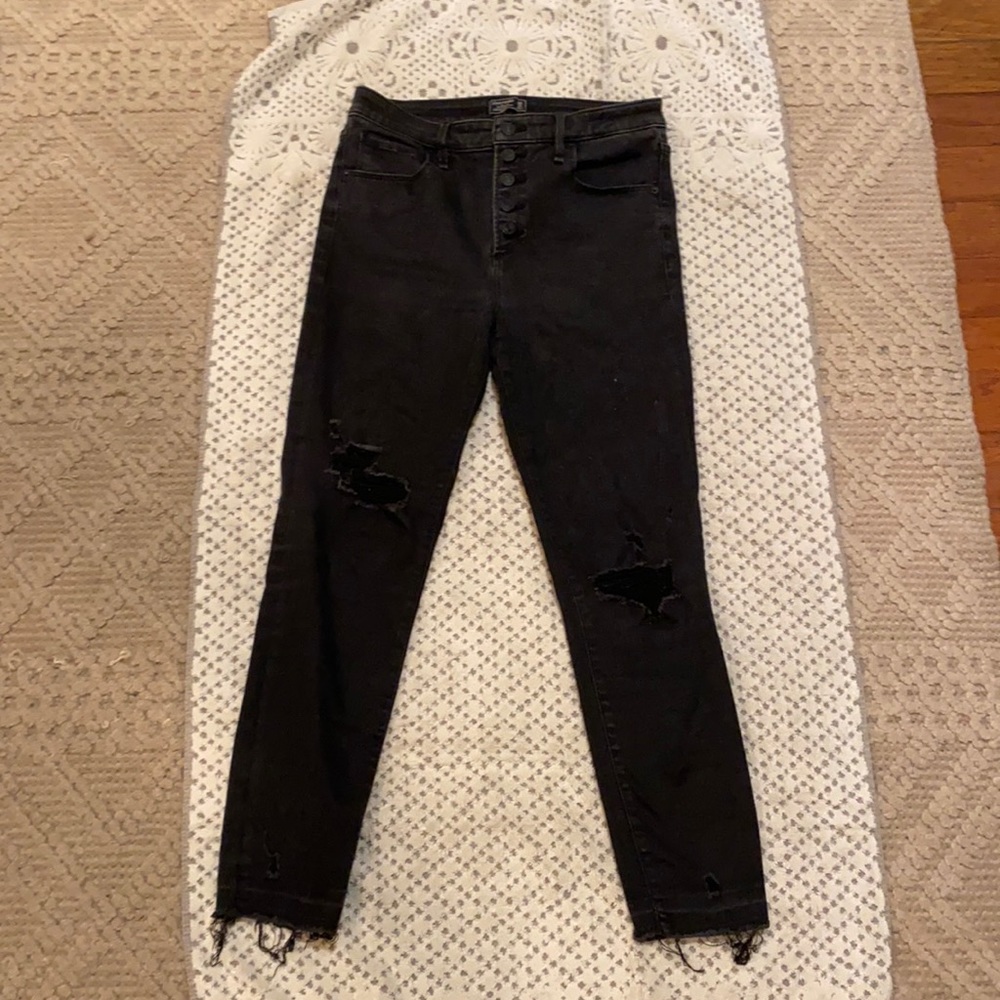 Button front high waisted black jeans